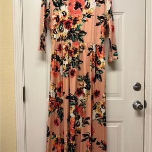 Pink Maxi Sundress with 3/4 Bishop Sleeves - Size XXL